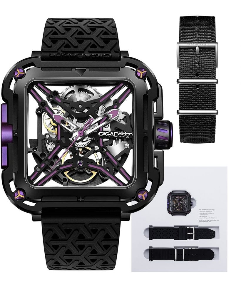 Reloj para hombres Ciga Design X Series Black & Purple Skeleton Automatic