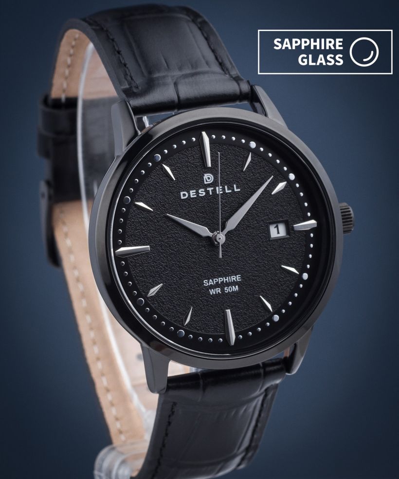 Reloj para hombres DESTELL Pictor Full Black Leather Sapphire