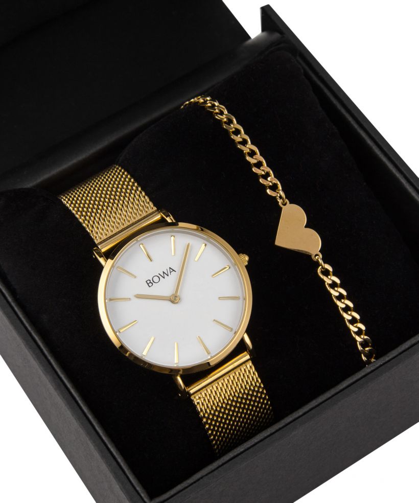 BOWA New York Petite White-Gold Mesh 34 Gift Set (reloj + pulsera)