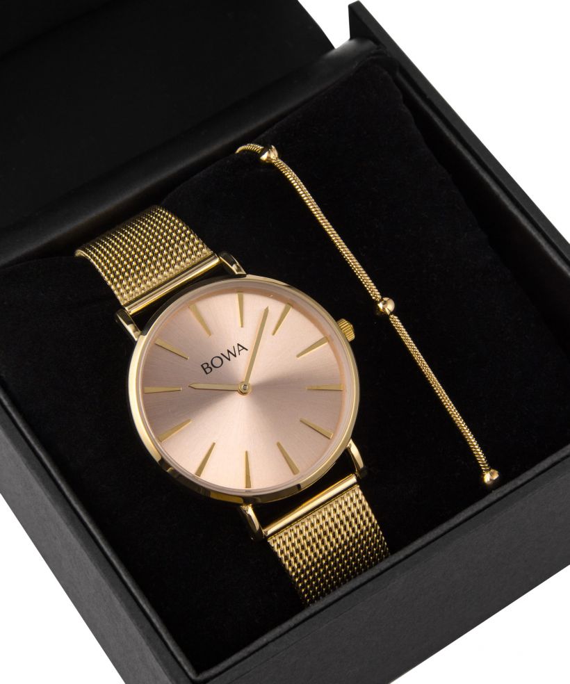 BOWA New York Pink-Gold Mesh 38 Gift Set (reloj + pulsera)
