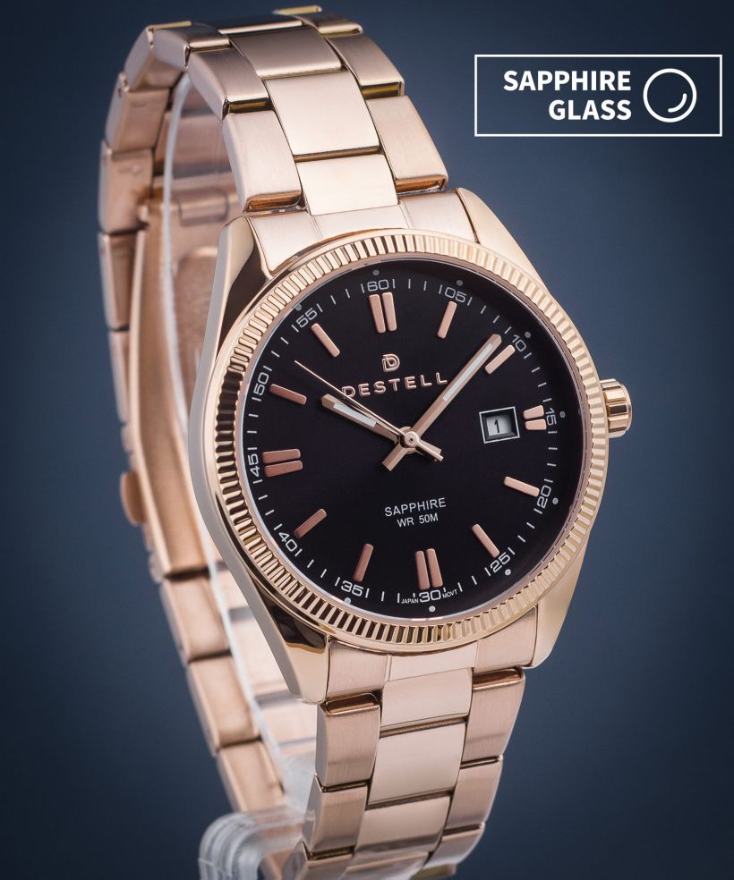 Reloj para hombres DESTELL Loup Black Rose Gold Steel Sapphire
