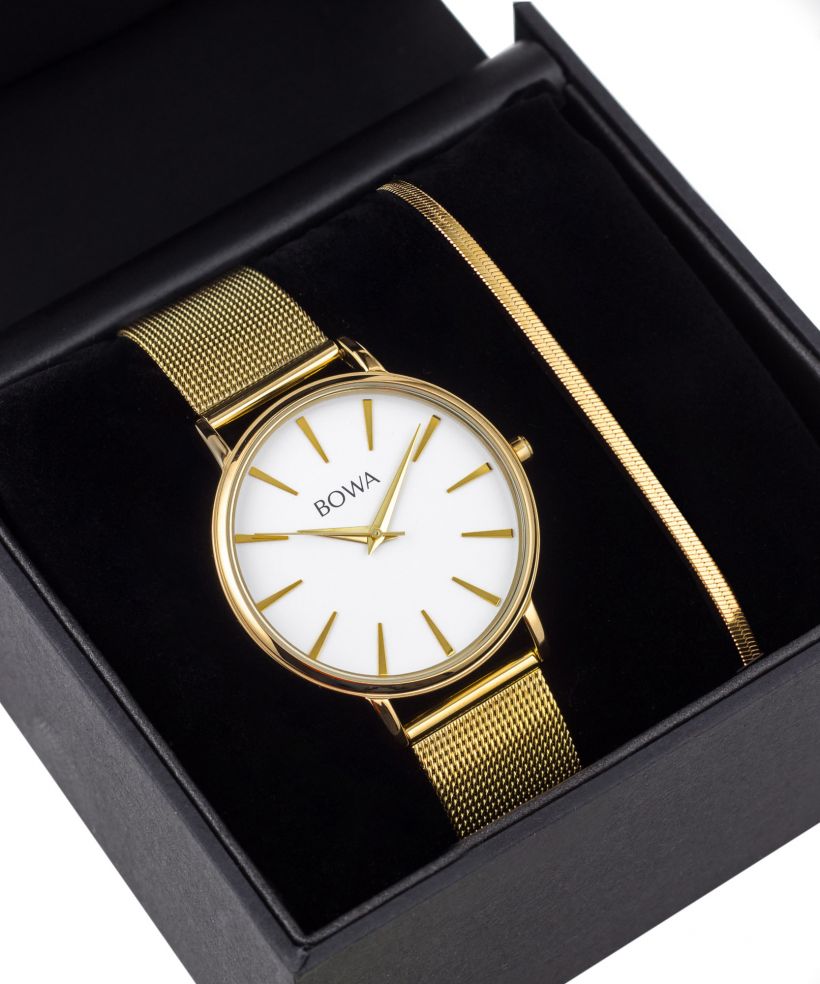 Reloj para mujeres BOWA Praha White-Gold Mesh 38 Gift Set
