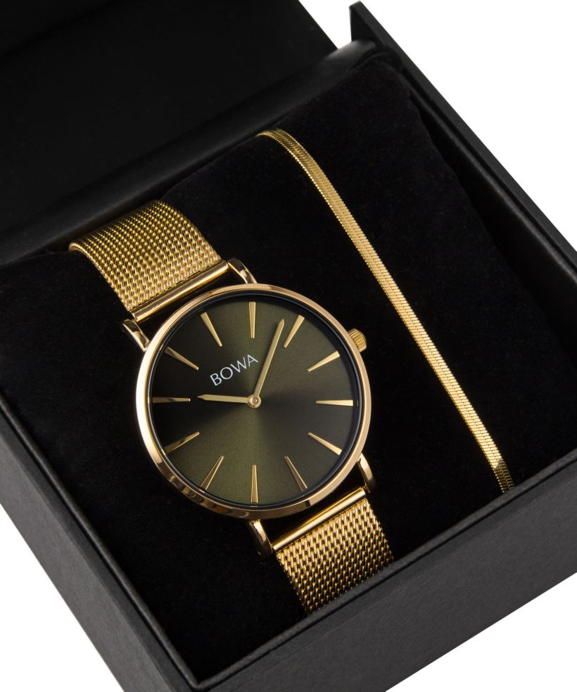 BOWA New York Green-Gold Mesh 38 Gift Set (reloj + pulsera)
