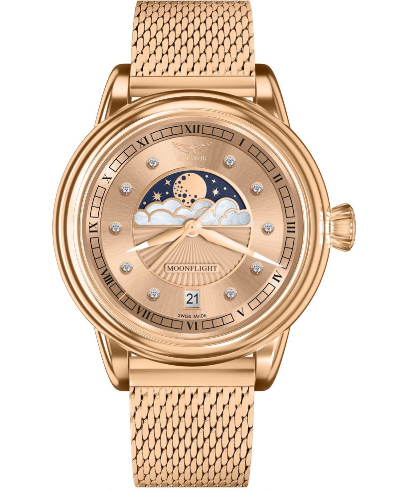 Reloj para mujeres Aviator Douglas Moonflight Rose Gold Diamonds Limited Edition